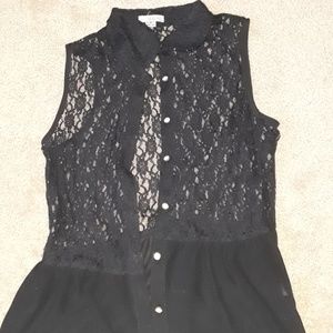 Black laced button up